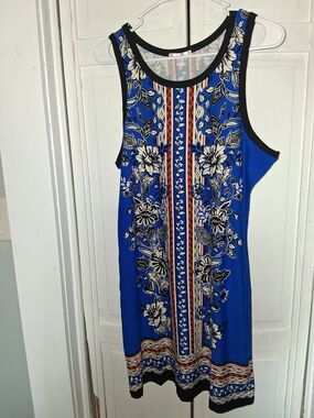 Blue Floral Tank Mini Dress with Contrast Trim